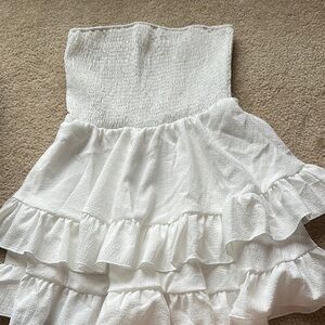 Charming White Ruffled Strapless Dress